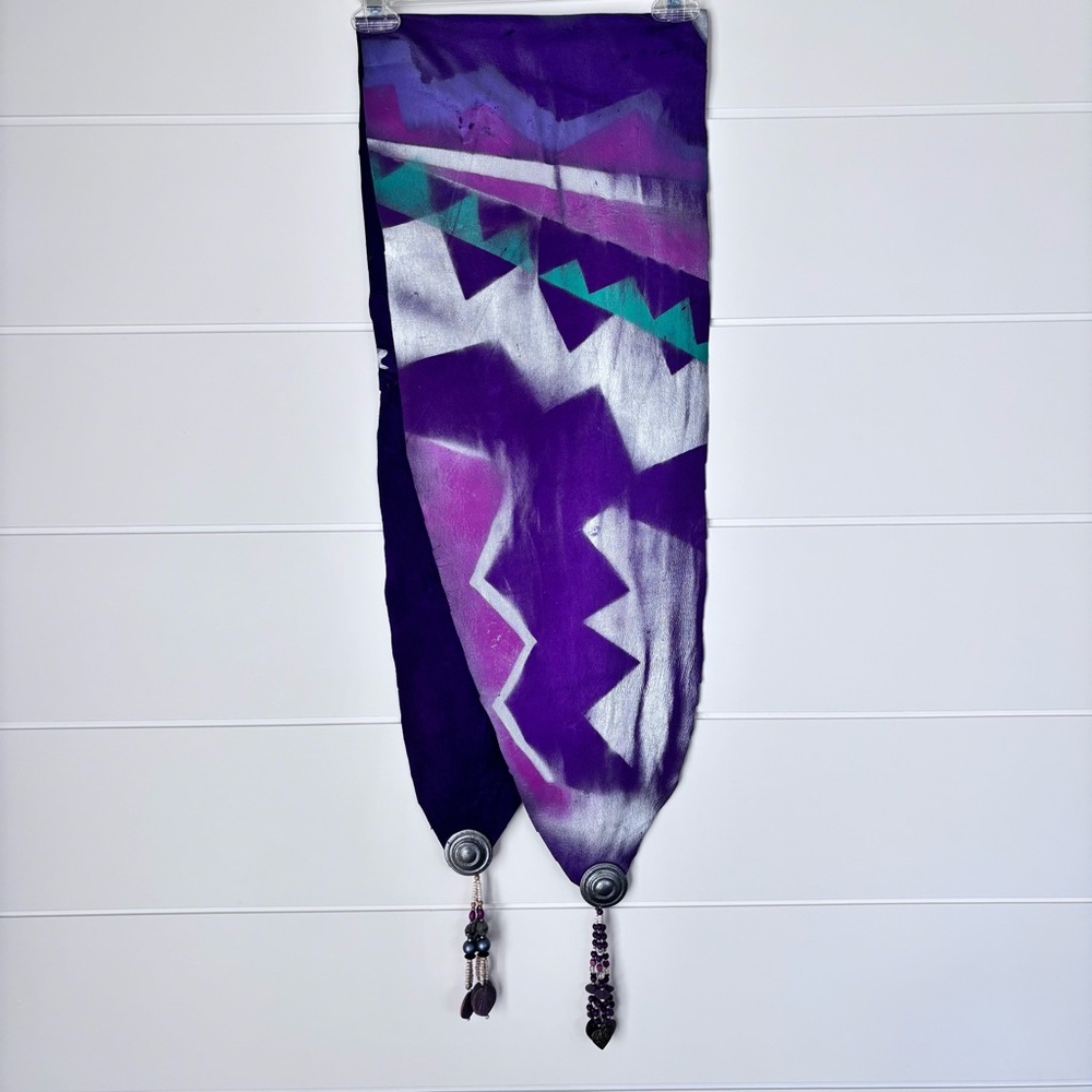 Vinatge Handmade Leather Table Console Alter Runner Shoulder Wrap Purple